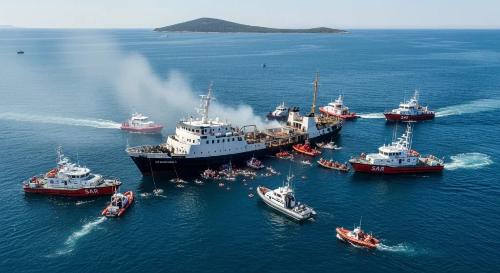 KM Barcelona 5 Terbakar: 3 Maut, Ratusan Panik Terjun Laut 7 Kapal Feri KM Barcelona 5 Terbakar 5