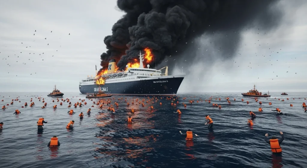 KM Barcelona 5 Terbakar: 3 Maut, Ratusan Panik Terjun Laut 4 Kapal Feri KM Barcelona 5 Terbakar 6