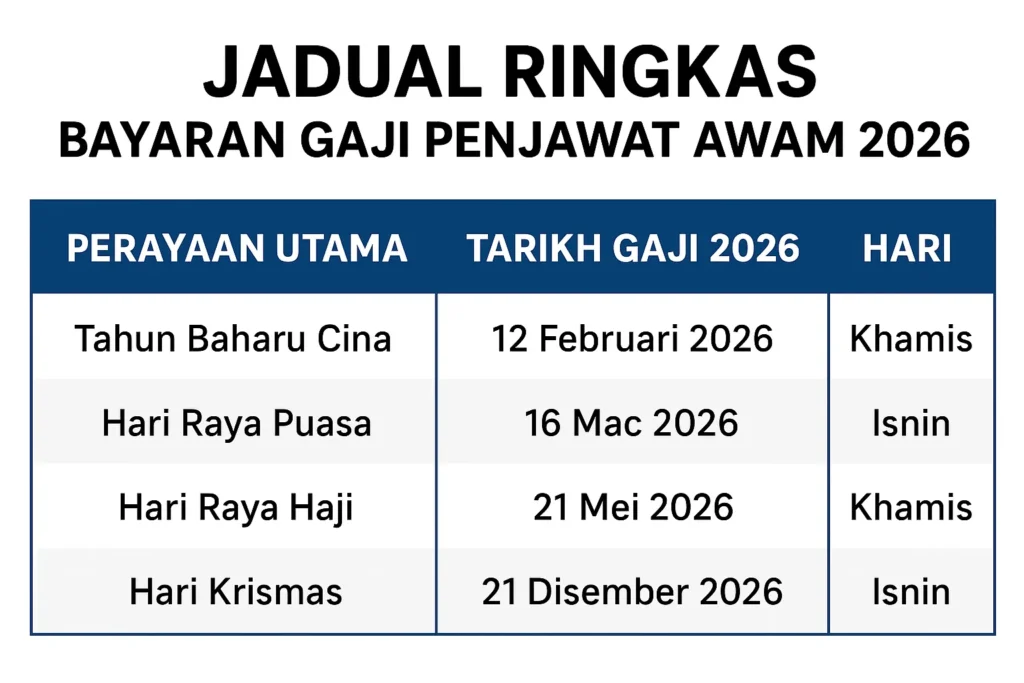 Penyata & Jadual Bayaran Gaji Penjawat Awam 2026 Terkini 2 Jadual Bayaran Gaji Penjawat Awam 2026
