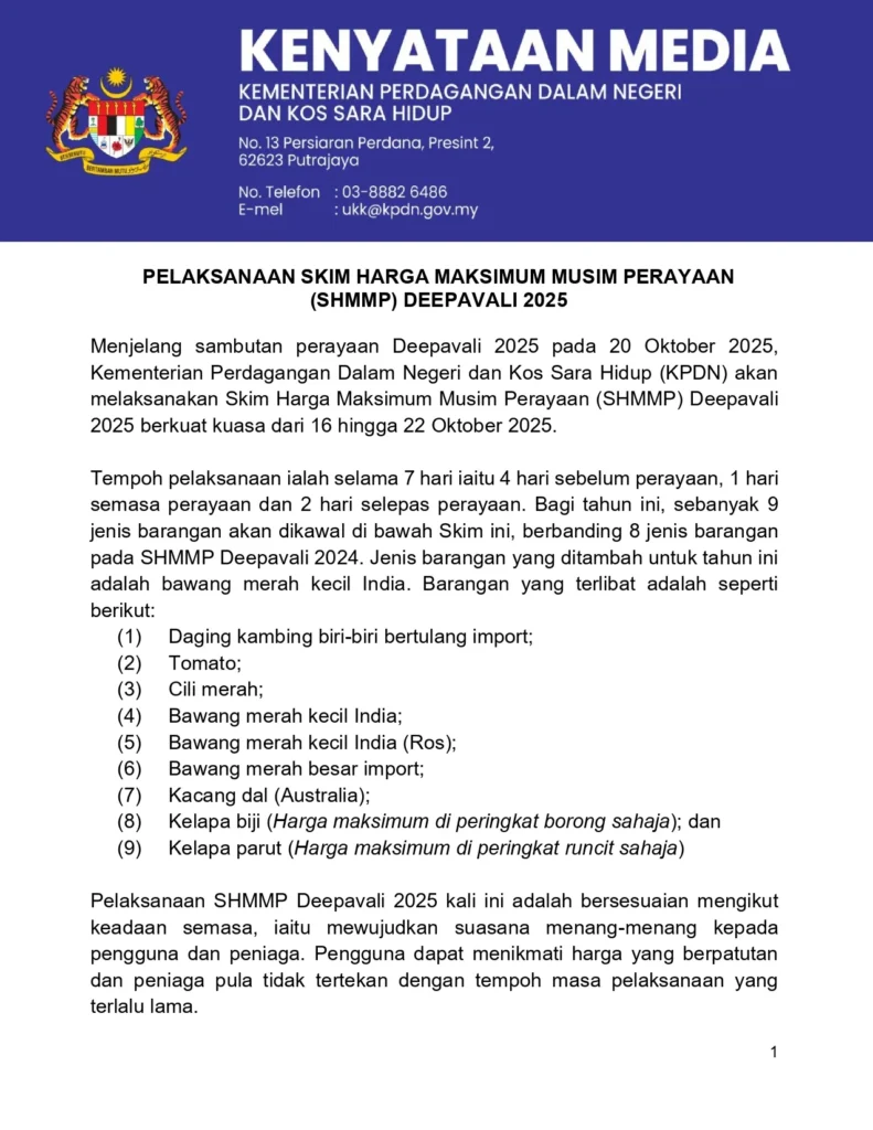 Lampiran 1 Harga Kawalan Deepavali 2025