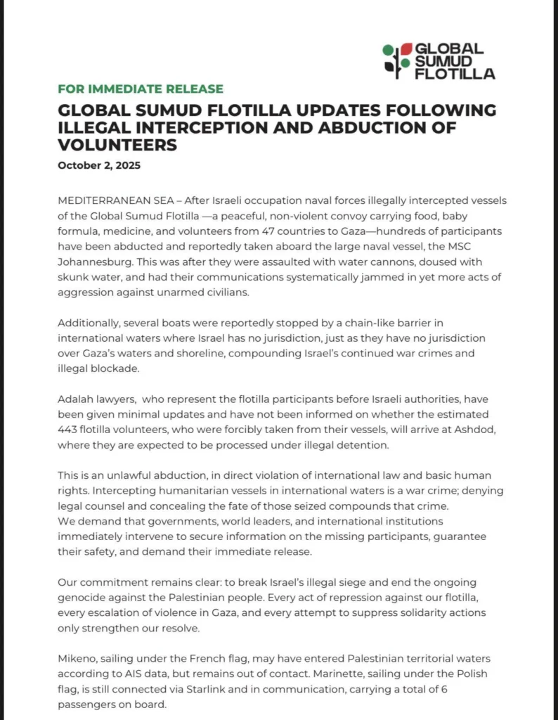 Lampiran 1 The Global Sumud Flotilla reports