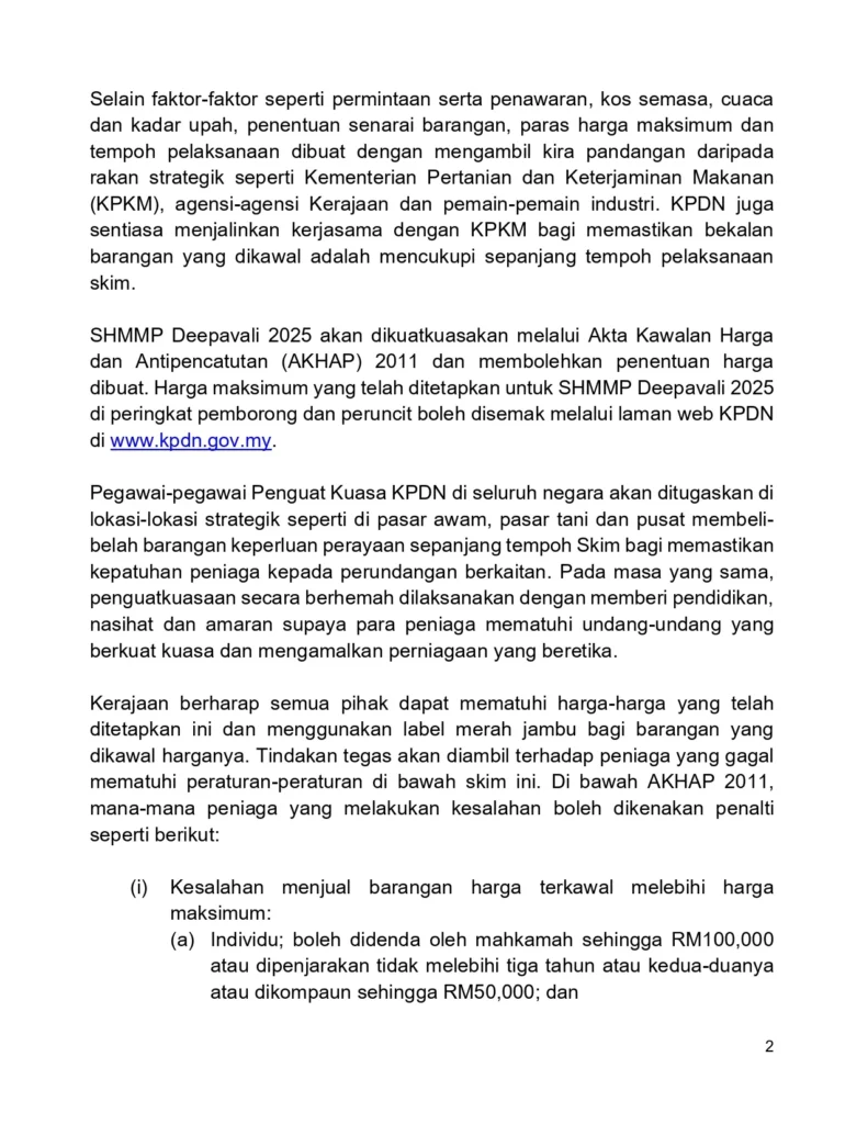 Lampiran 2 Harga Kawalan Deepavali 2025