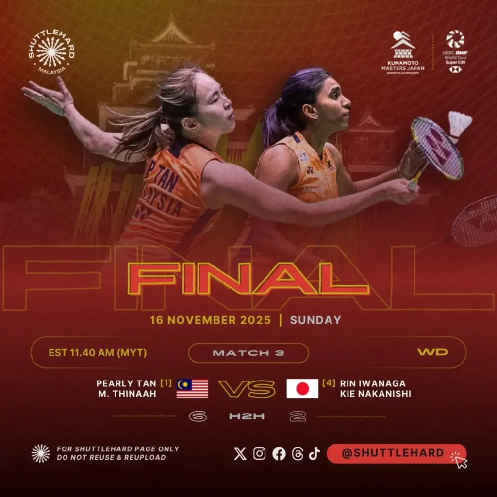 Kumamoto masters bwf 2025 Jadual Perlawanan Terkini 16 Nov Ahad Pusingan Akhir