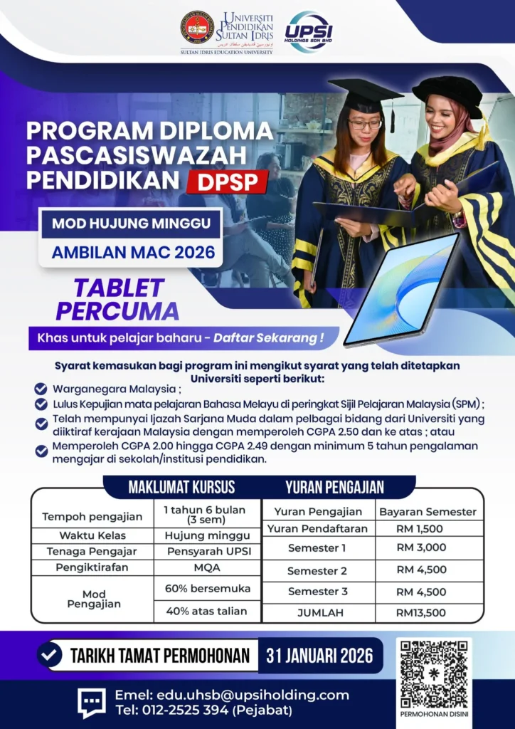 Program Diploma Pendidikan Pascasiswazah DPSP UPSI – Mod Hujung Minggu 2026